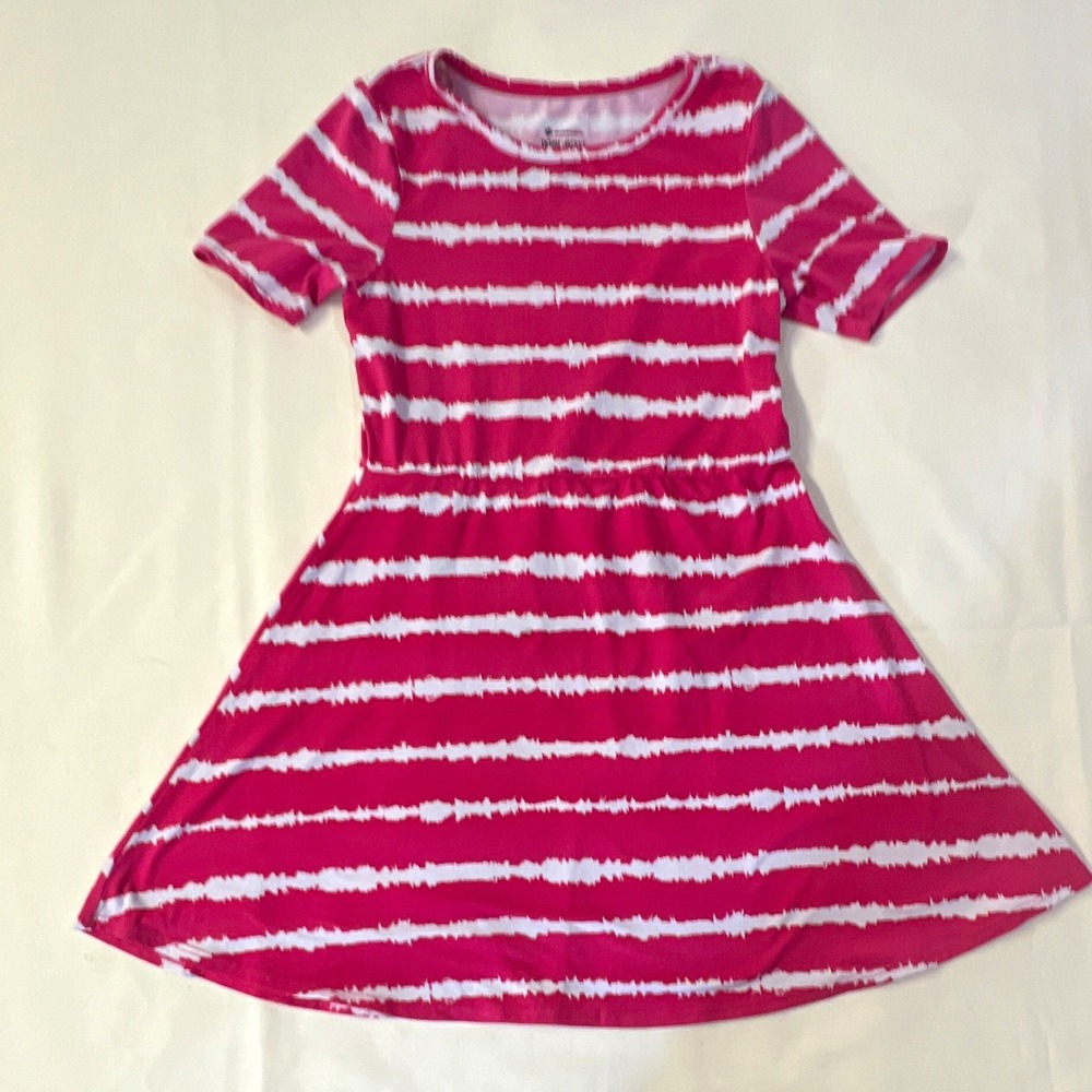 Member's Mark Girls Pink/White Striped Knit Fit & Flare Dress 7/8